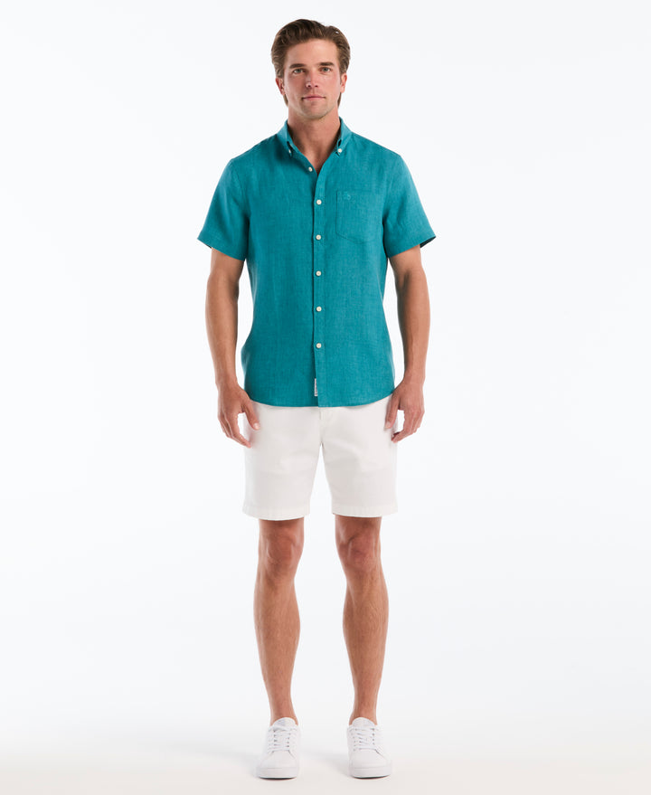 Delave Linen Button-Down Pocket Shirt (Deep Lake) 