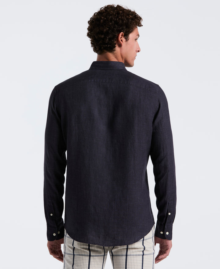Delave Linen Button-Down Shirt (True Black) 