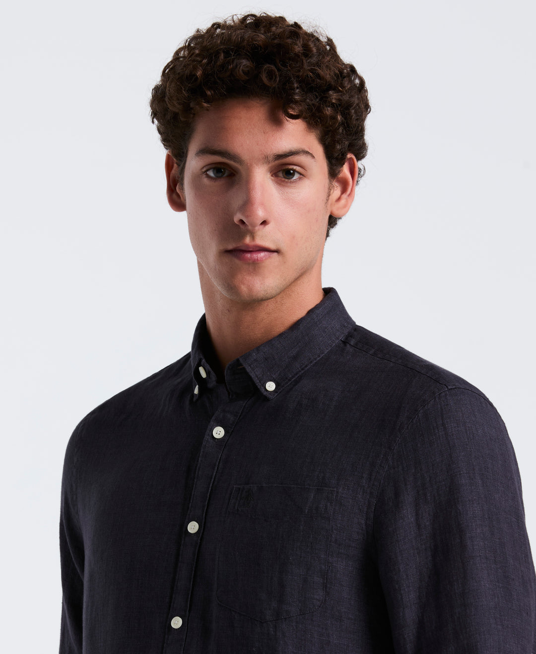 Delave Linen Button-Down Shirt (True Black) 