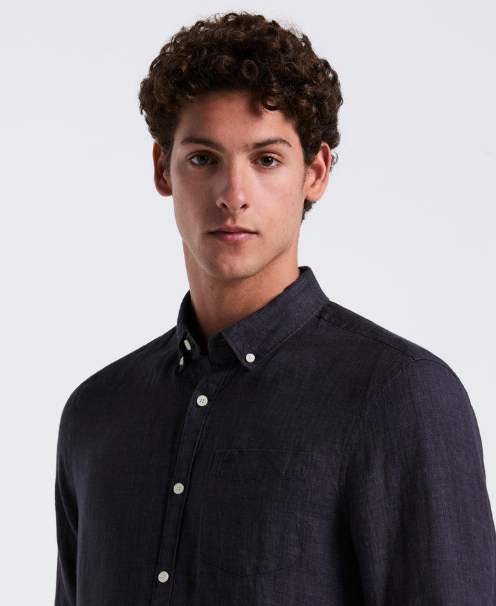 Delave Linen Button-Down Shirt (True Black) 
