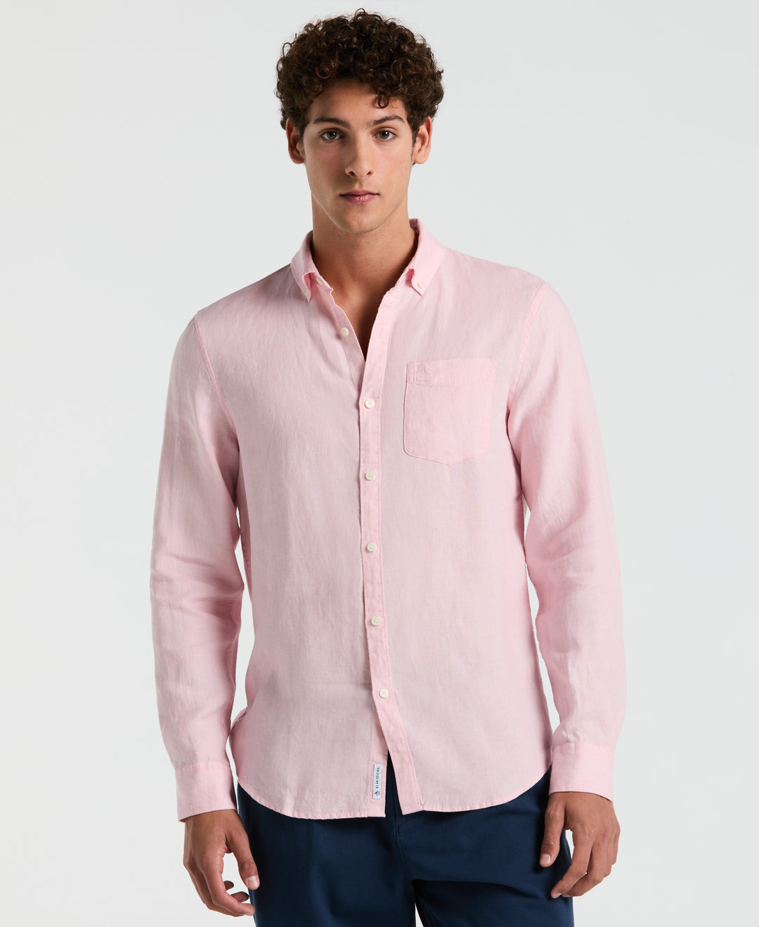 Delave Linen Button-Down Shirt (Parfait Pink) 