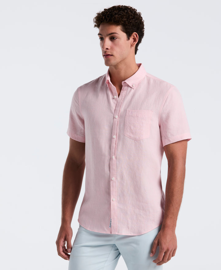 Delave Linen Button-Down Shirt (Parfait Pink) 