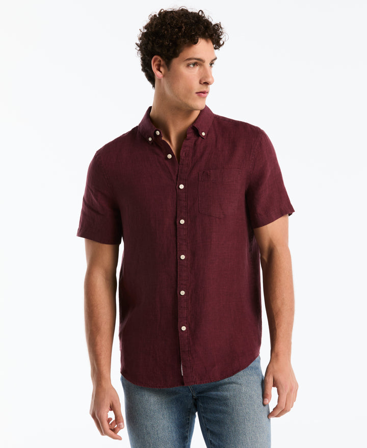 Delave Linen Short Sleeve Button-Down Shirt (Port Royale) 