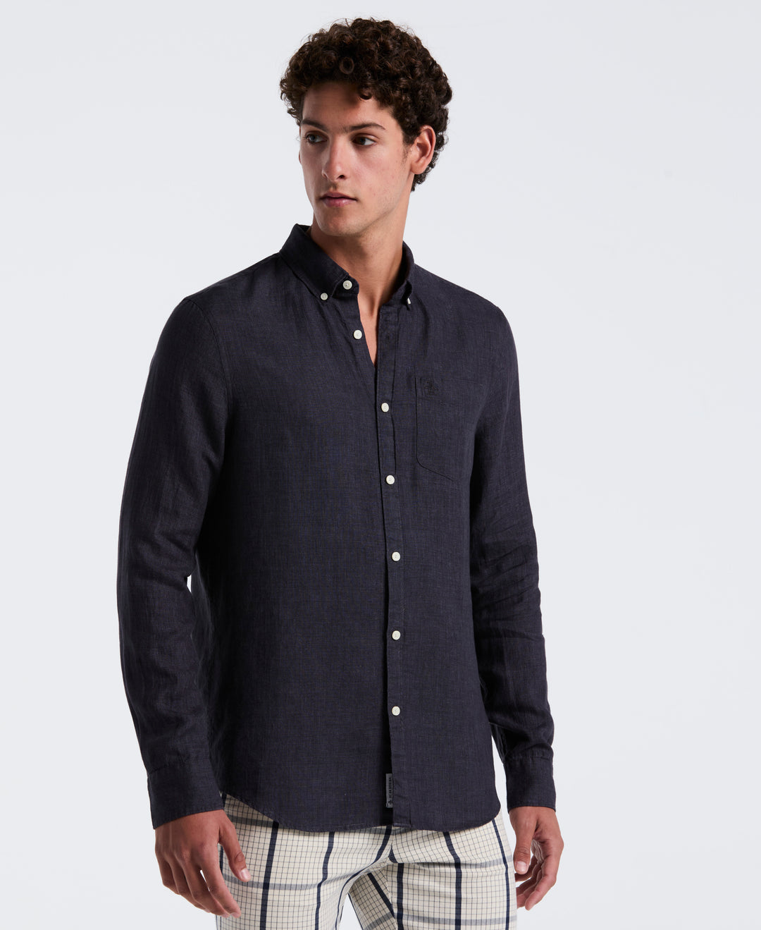 Delave Linen Button-Down Shirt (True Black) 