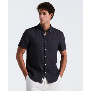 Delave Linen Short Sleeve Button-Down Shirt (True Black) 