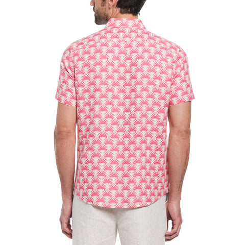 Delave Linen Geometric Palm Print Short Sleeve Button-Down Shirt (Birch) 
