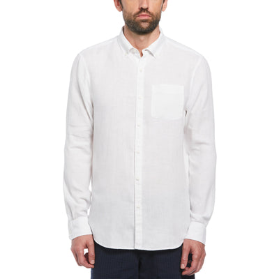 Delave Linen Long Sleeve Button-Down Shirt (Bright White) 