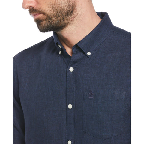 Delave Linen Long Sleeve Button-Down Shirt (Dark Sapphire) 