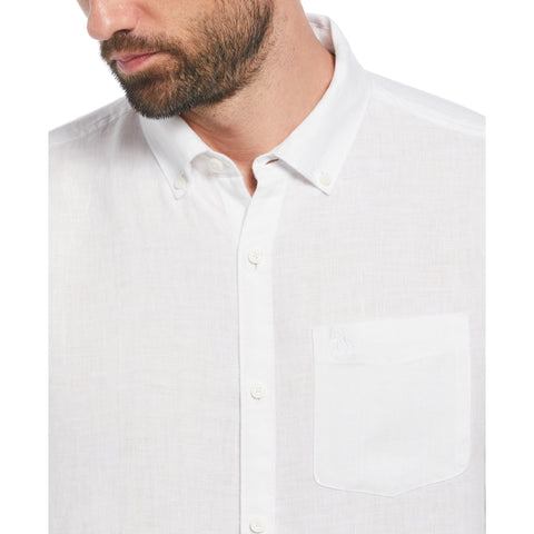 Delave Linen Long Sleeve Button-Down Shirt (Bright White) 