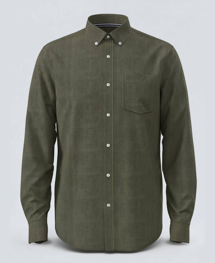 Delave Linen Long Sleeve Pocket Shirt-Shirts-Dusty Olive-XS-Original Penguin