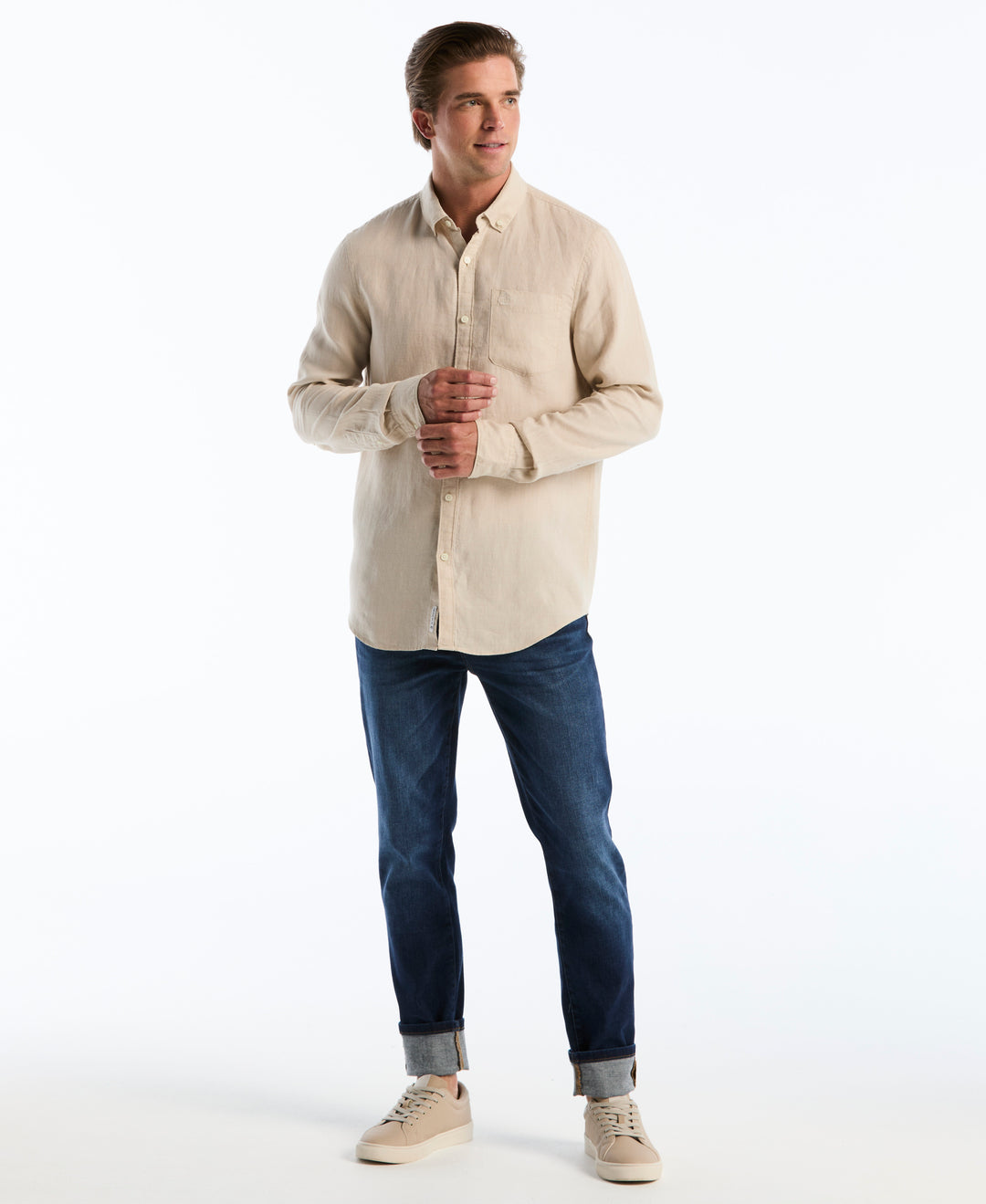 Delave Linen Long Sleeve Pocket Shirt-Shirts-Original Penguin
