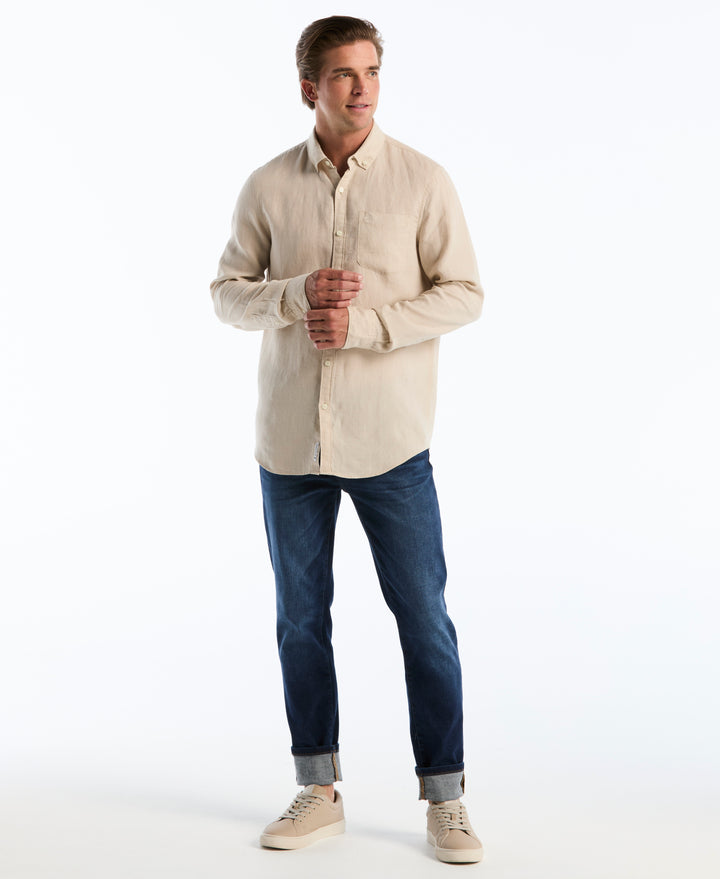 Delave Linen Long Sleeve Pocket Shirt-Shirts-Original Penguin