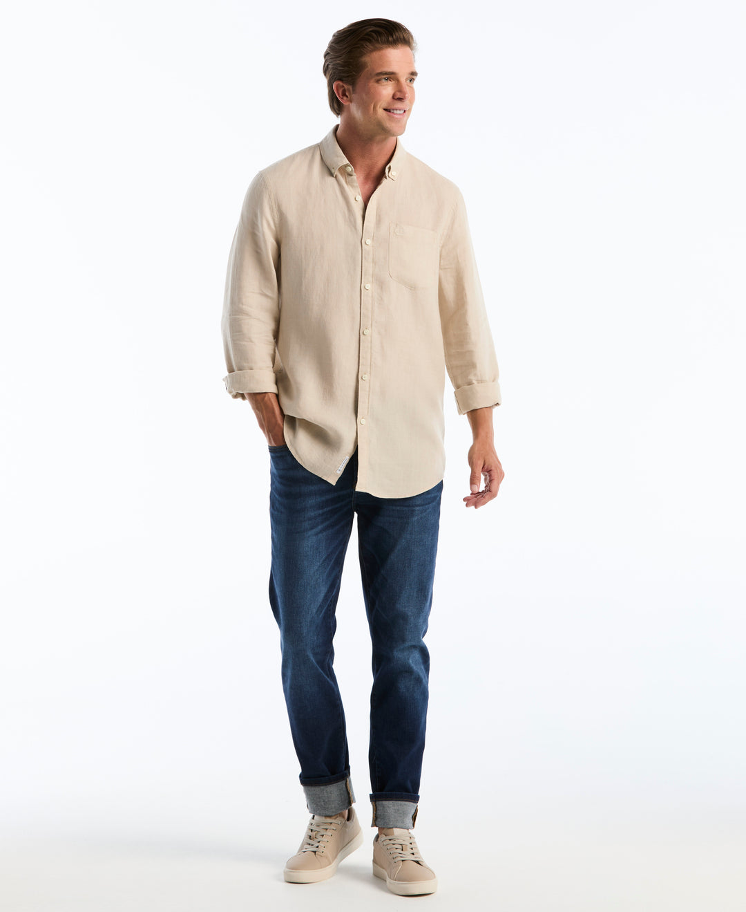 Delave Linen Long Sleeve Pocket Shirt-Shirts-Original Penguin