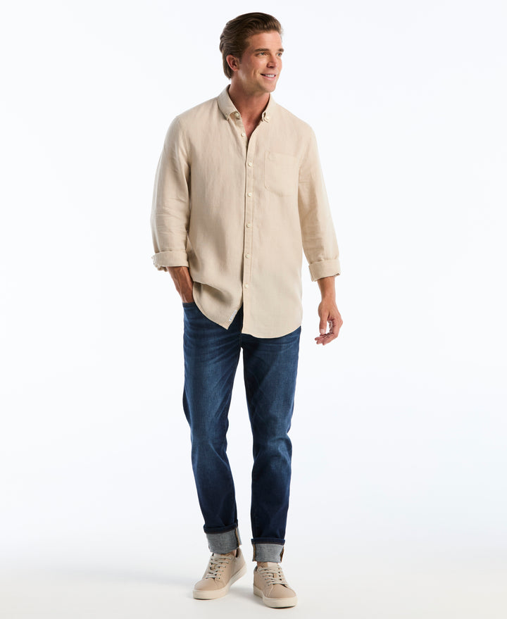 Delave Linen Long Sleeve Pocket Shirt-Shirts-Original Penguin
