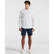 Delave Linen Mandarin Collar Button-Down Shirt (Bright White) 