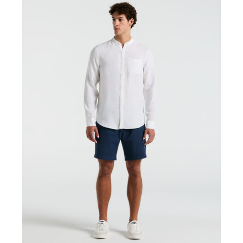 Delave Linen Mandarin Collar Button-Down Shirt (Bright White) 