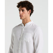 Delave Linen Mandarin Collar Button-Down Shirt (Bright White) 