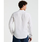 Delave Linen Mandarin Collar Button-Down Shirt (Bright White) 
