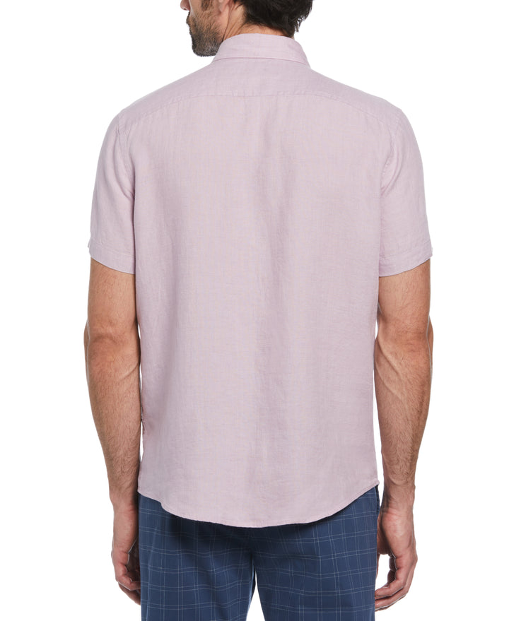 Delave Linen Short Sleeve Button-Down Shirt with Chest Pocket (Lavender Frost) 