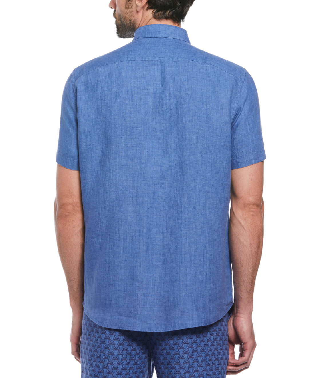Delave Linen Short Sleeve Button-Down Shirt with Chest Pocket (Star Sapphire) 