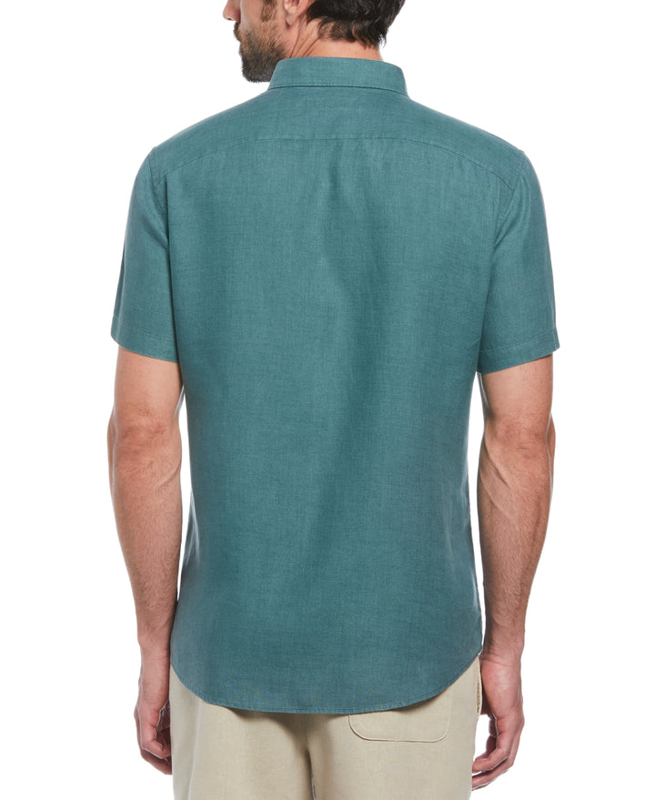 Delave Linen Short Sleeve Button-Down Shirt with Chest Pocket (Sea Pine) 