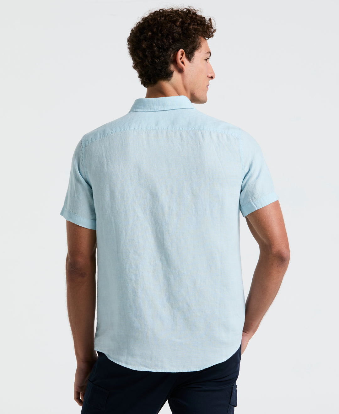 Delave Linen Short Sleeve Button-Down Shirt with Chest Pocket (Crystal Blue) 