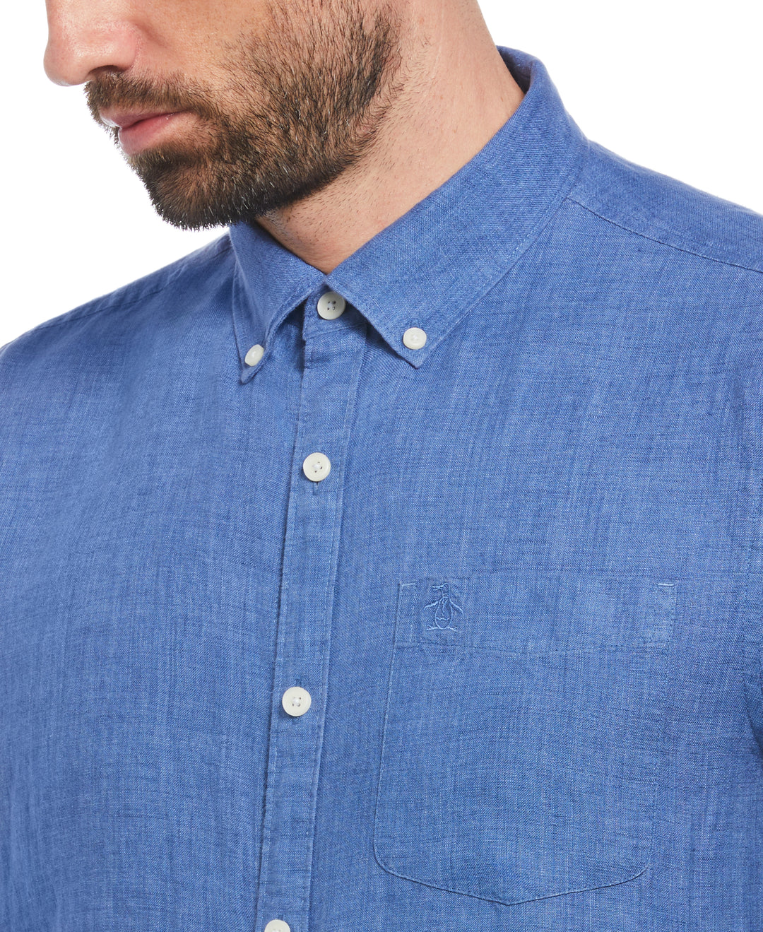 Delave Linen Short Sleeve Button-Down Shirt with Chest Pocket (Star Sapphire) 