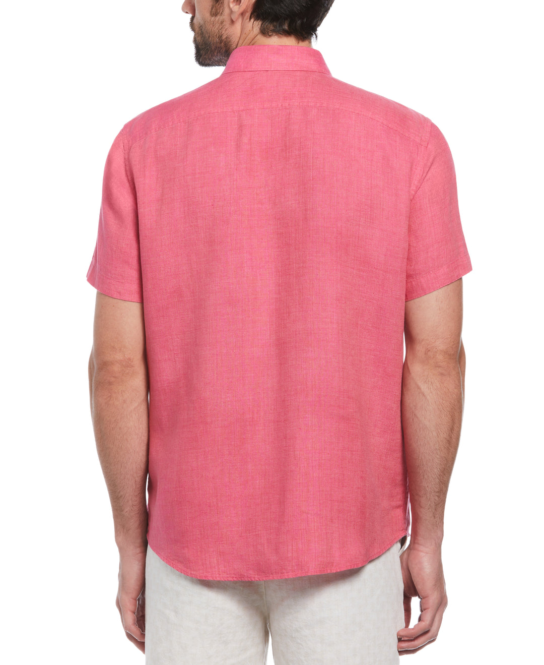 Delave Linen Short Sleeve Button-Down Shirt with Chest Pocket (Raspberry Sorbet) 