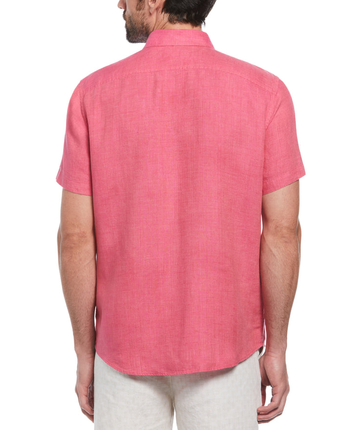 Delave Linen Short Sleeve Button-Down Shirt with Chest Pocket (Raspberry Sorbet) 