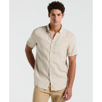 Delave Linen Short Sleeve Button-Down Shirt with Chest Pocket (Birch) 