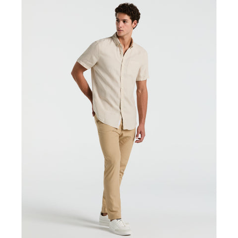 Delave Linen Short Sleeve Button-Down Shirt with Chest Pocket (Birch) 