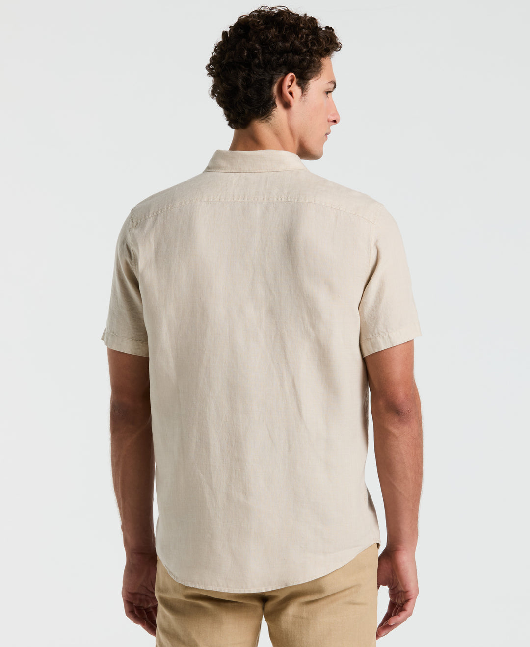 Delave Linen Short Sleeve Button-Down Shirt with Chest Pocket (Birch) 