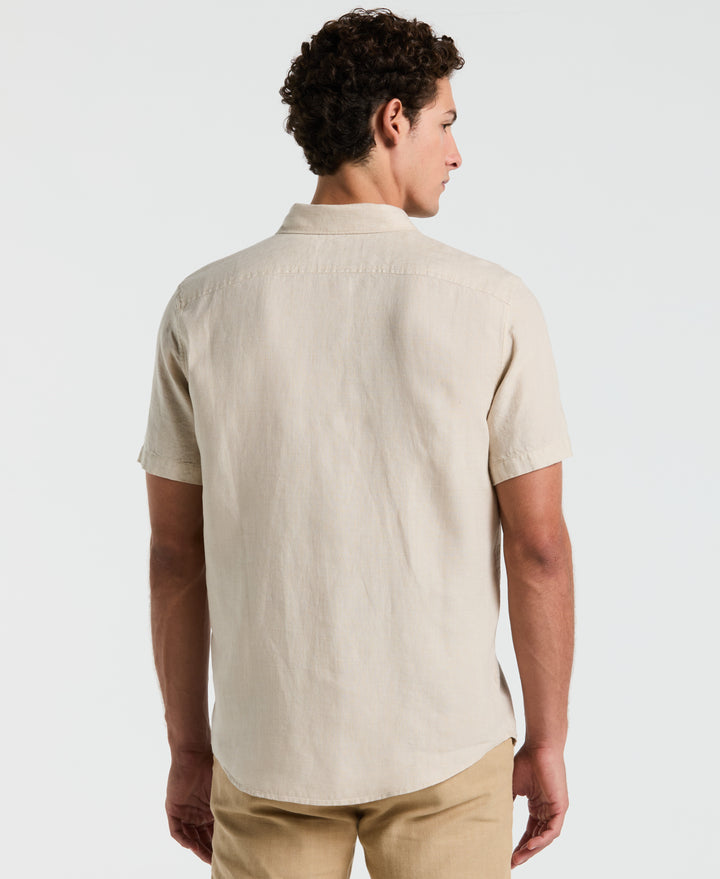 Delave Linen Short Sleeve Button-Down Shirt with Chest Pocket (Birch) 