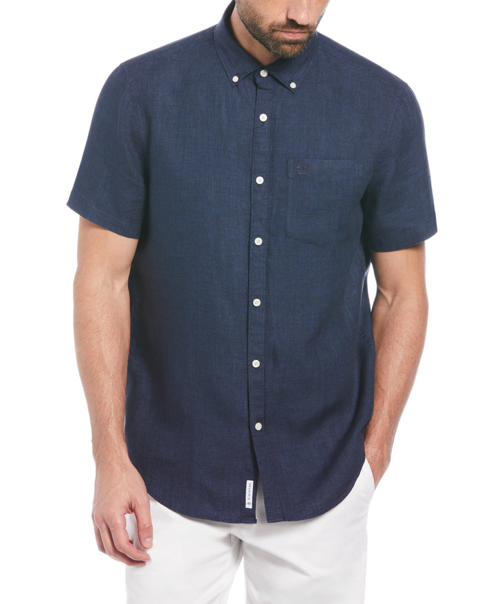 Delave Linen Button-Down Shirt (Dark Sapphire) 