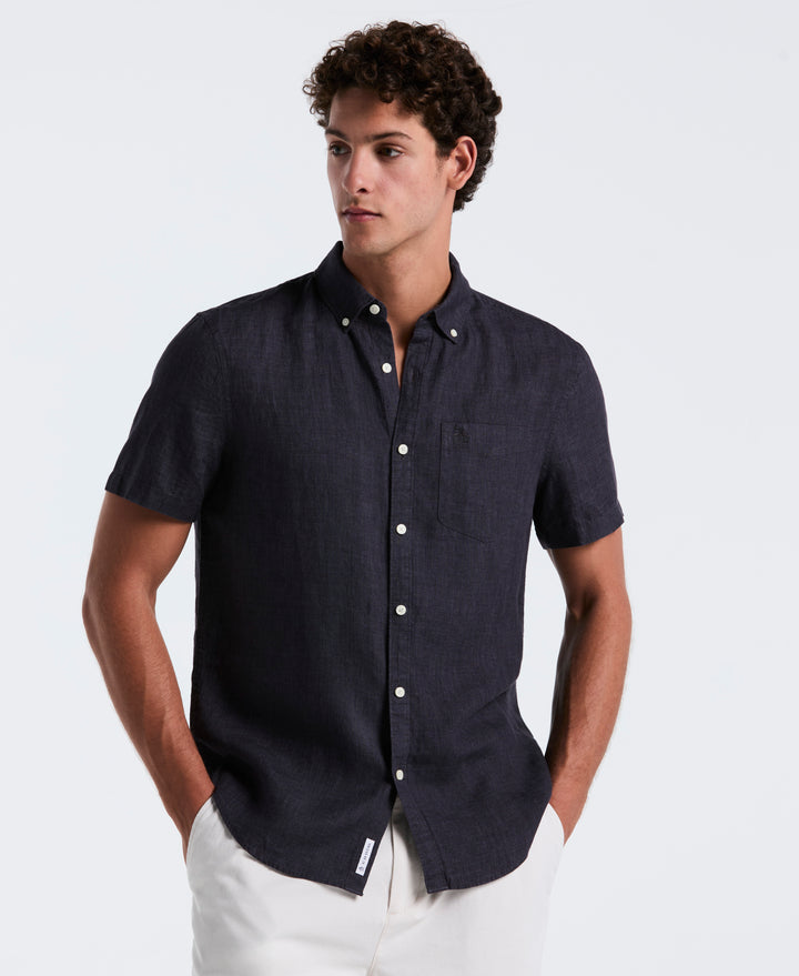 Delave Linen Button-Down Shirt (True Black) 