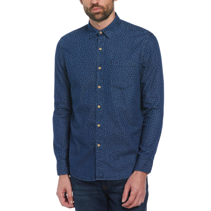 Ditsy Dot Print Indigo Denim Shirt | Original Penguin US