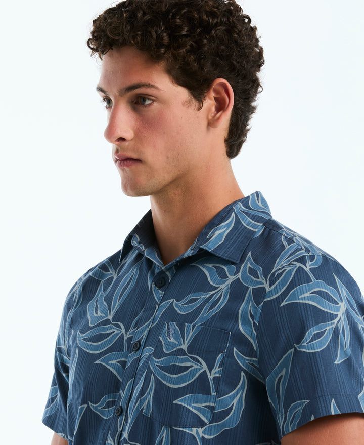 Dobby All-Over Leaves Cotton Shirt (Sargasso Sea) 