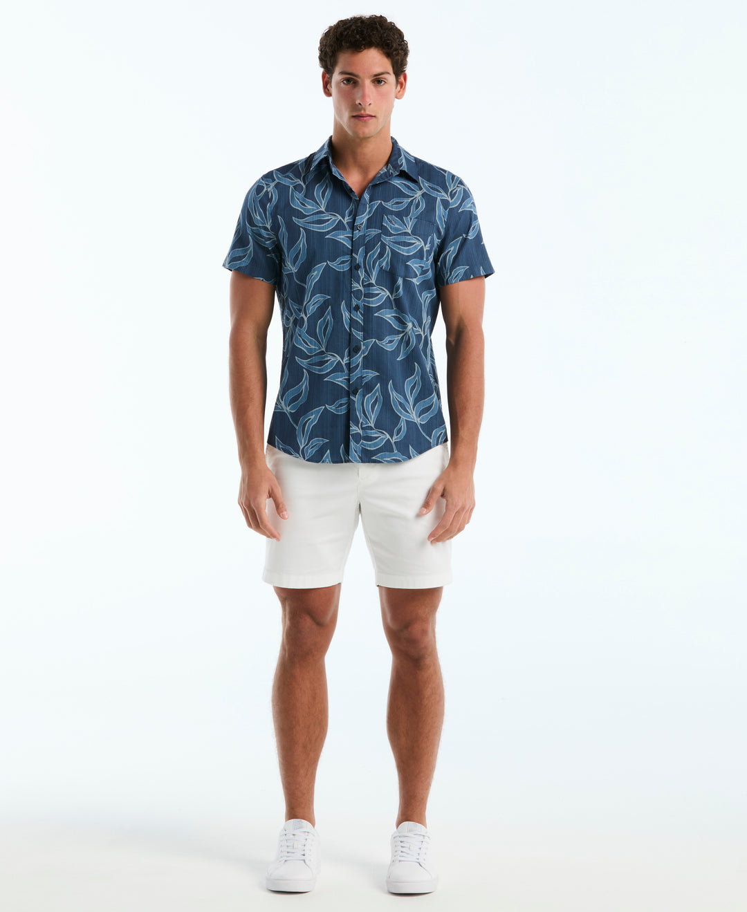 Dobby All-Over Leaves Cotton Shirt (Sargasso Sea) 