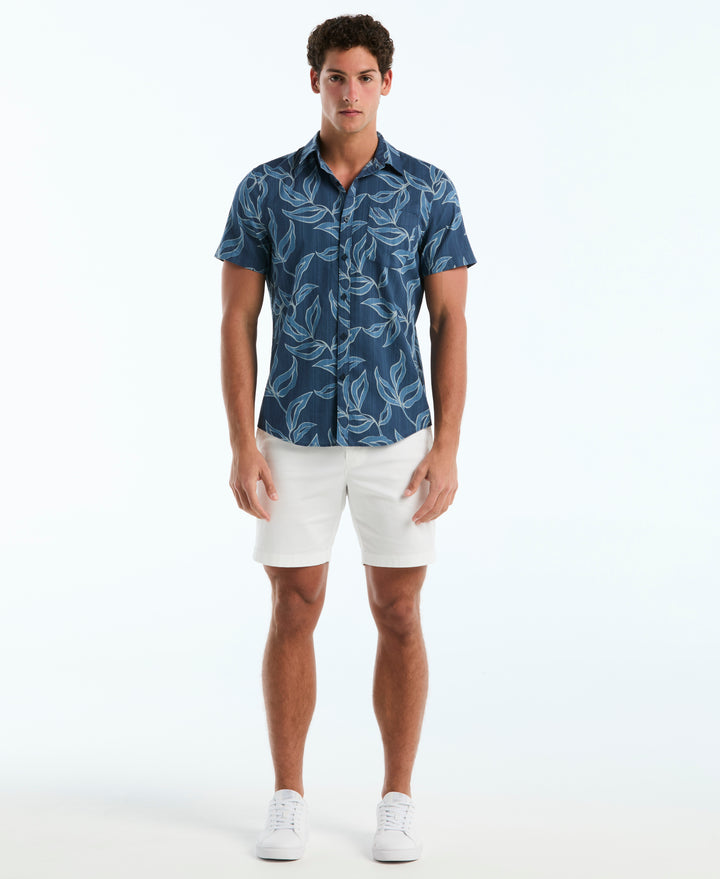 Dobby All-Over Leaves Cotton Shirt (Sargasso Sea) 