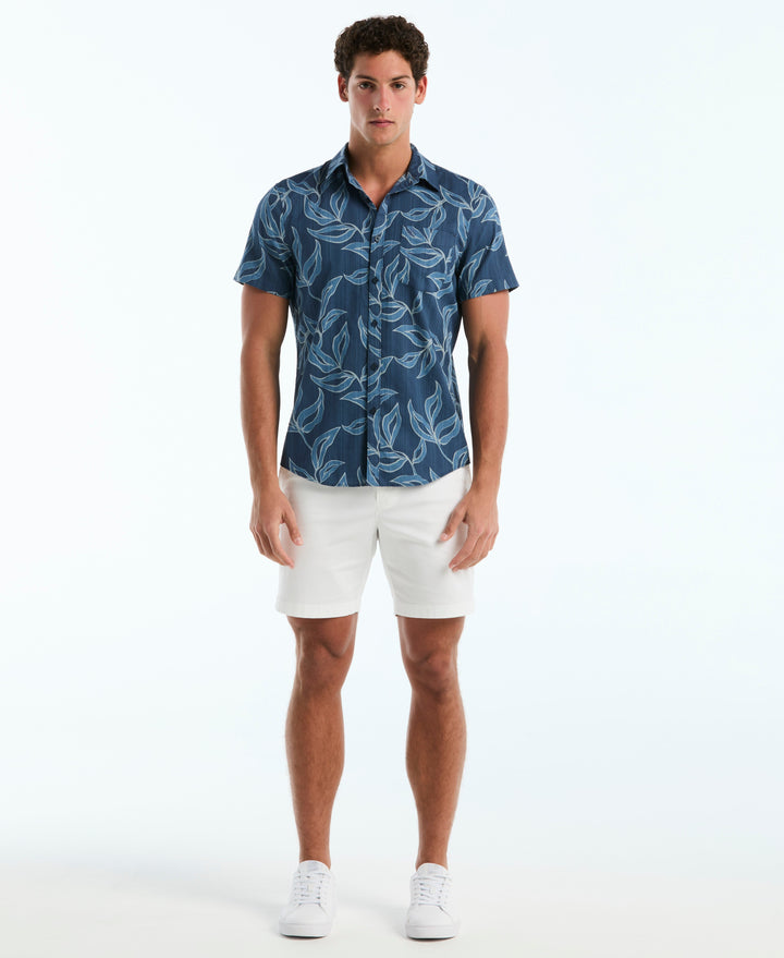 Dobby All-Over Leaves Cotton Shirt (Sargasso Sea) 