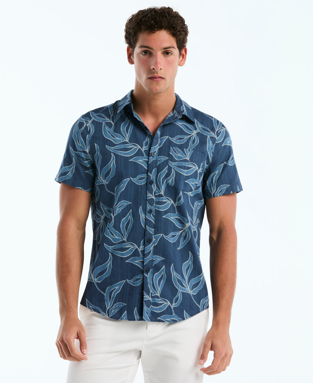 Dobby All-Over Leaves Cotton Shirt (Sargasso Sea) 