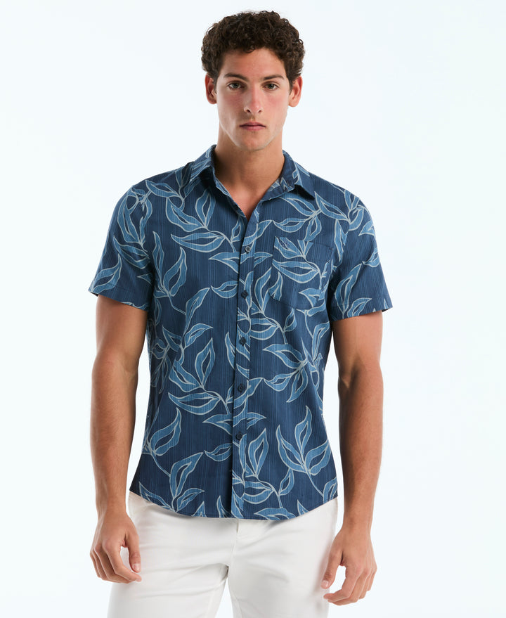 Dobby All-Over Leaves Cotton Shirt (Sargasso Sea) 