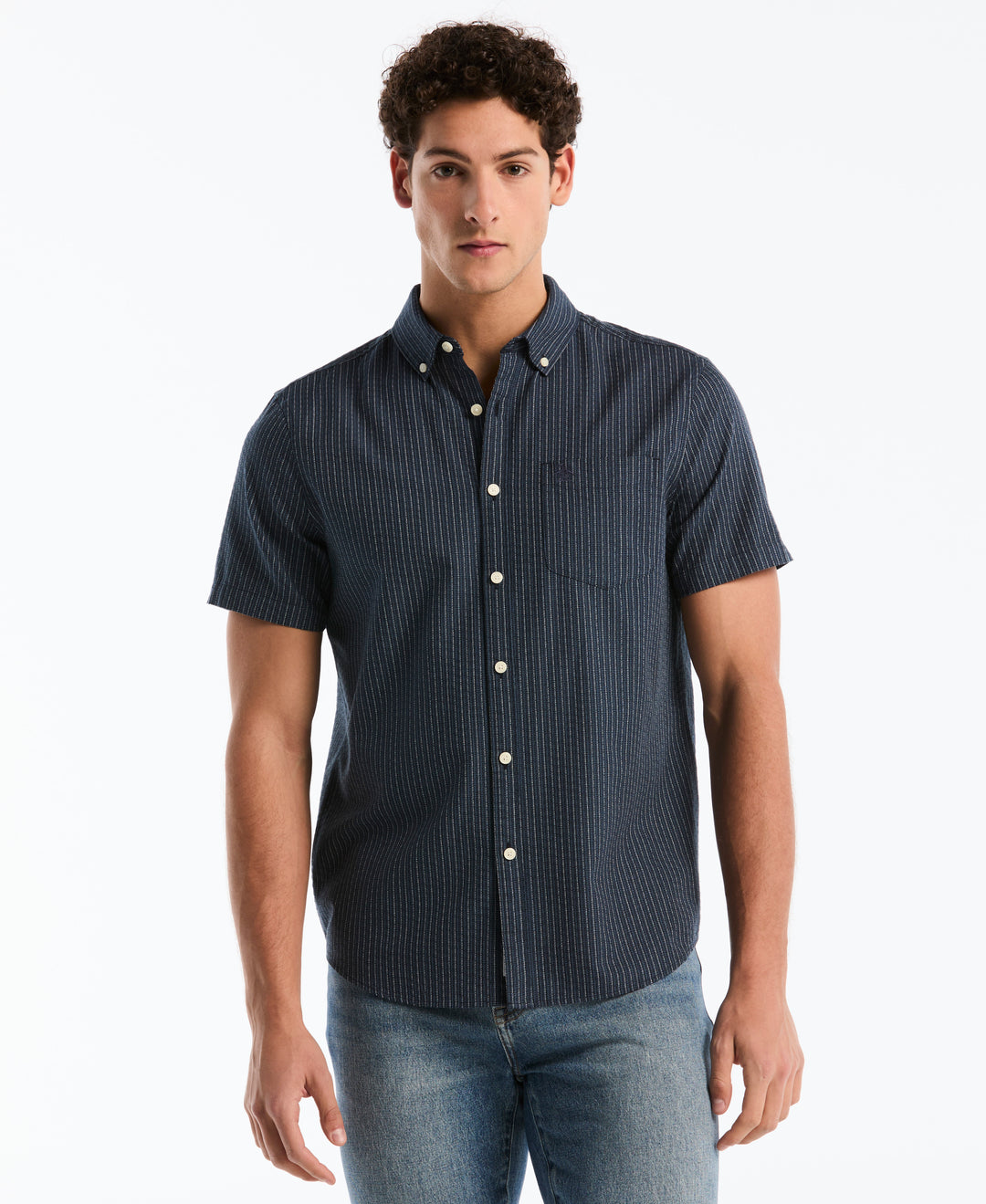 Dobby Button Down Striped Shirt (Dark Sapphire) 