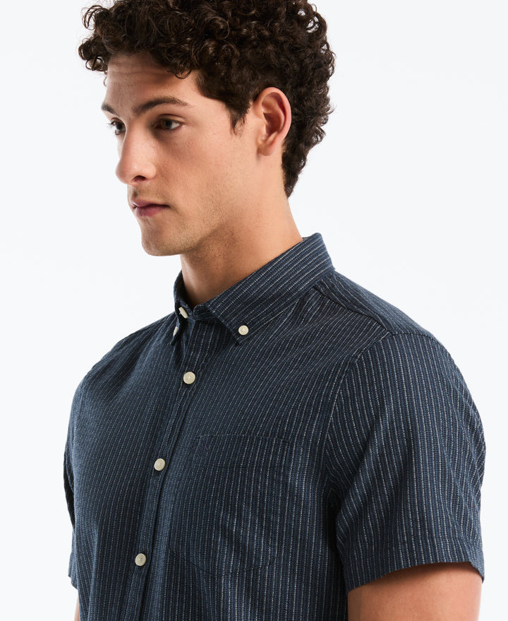 Dobby Button Down Striped Shirt (Dark Sapphire) 