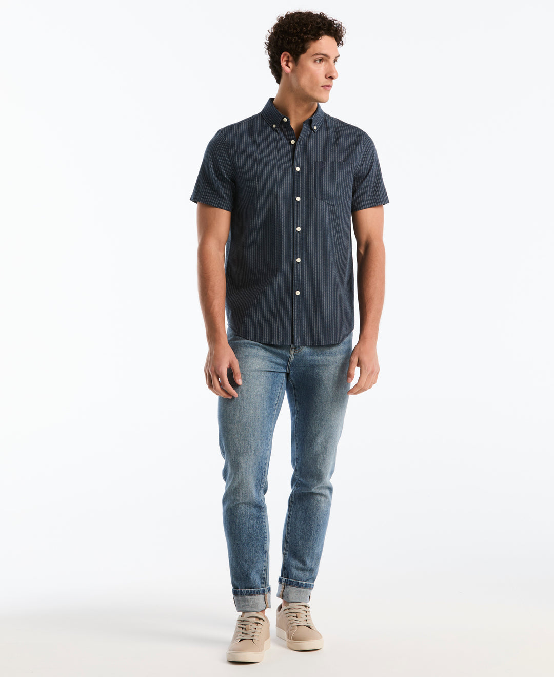 Dobby Button Down Striped Shirt (Dark Sapphire) 