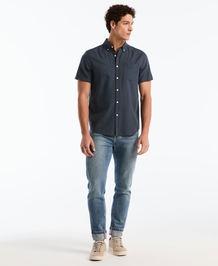 Dobby Button Down Striped Shirt (Dark Sapphire) 