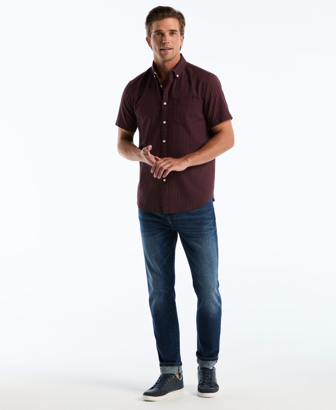 Dobby Button Down Striped Shirt (Port Royale) 
