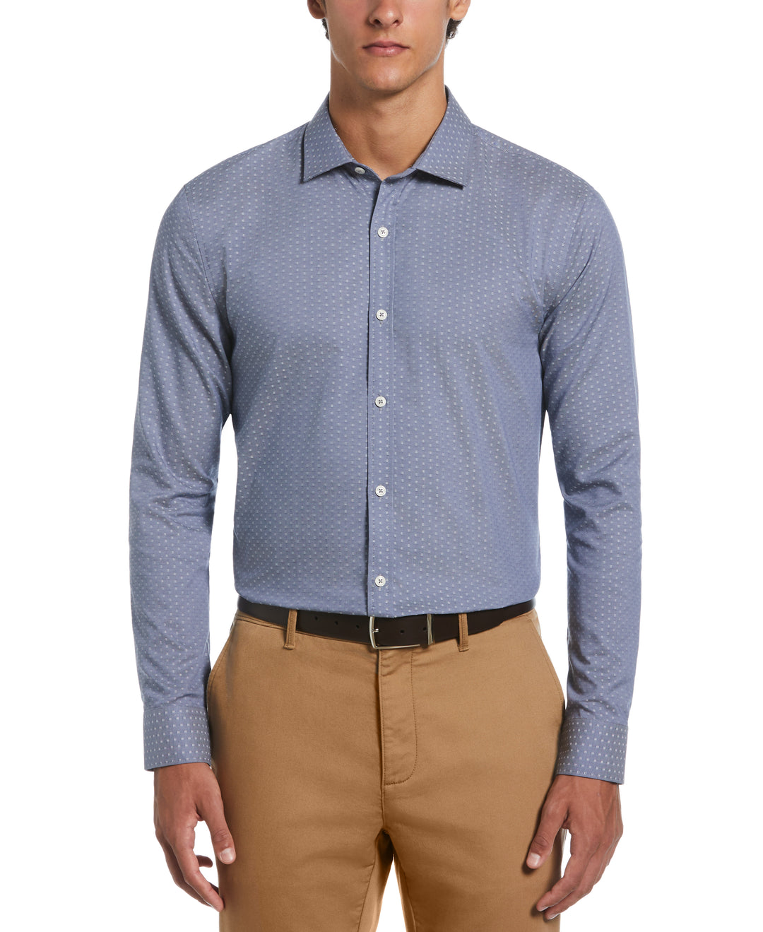 Original Penguin Men's Dobby Chambray Print Dress Shirt in Blue, Size 17.5 Original Penguin Men's Dobby Chambray Print Dress Shirt in Blue, Size 17.5