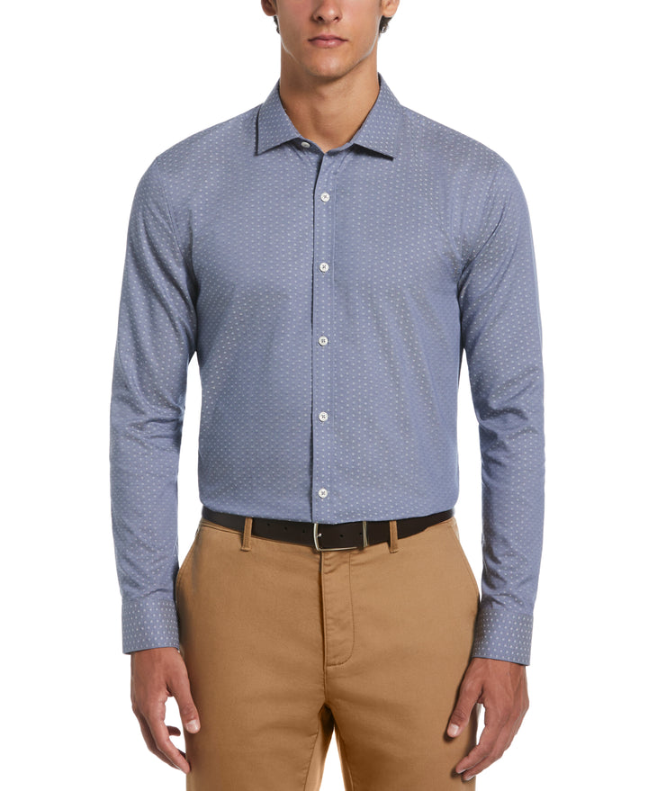 Dobby Chambray Print Dress Shirt  (Blue) 