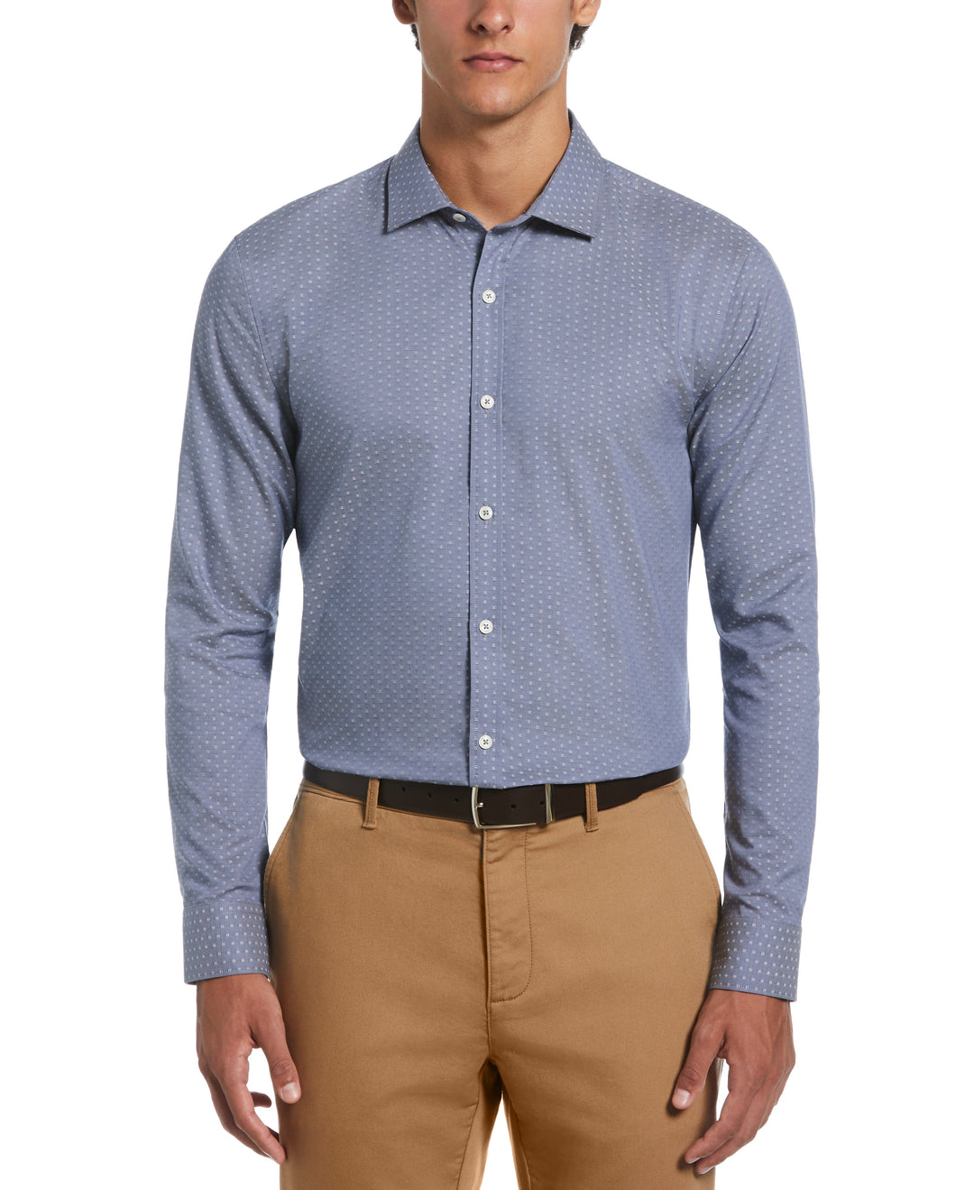 Dobby Chambray Print Dress Shirt  (Blue) 